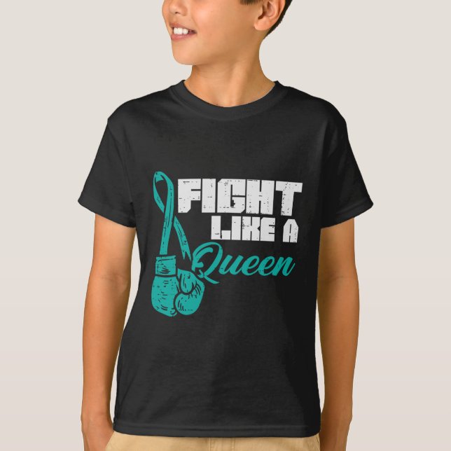 Bekämpa som drottning Teal Boxing Handskar Ovarian T Shirt (Framsida)