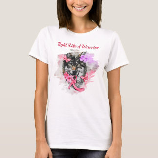Bekämpa som en Warrior Varg Rosa Ribbon Awareness T Shirt