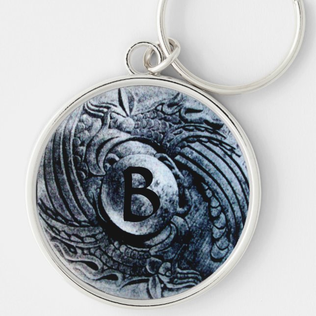 BEKÄMPNING AV GRIFFINS MONOGRAM RUND SILVERFÄRGAD NYCKELRING (Framsidan)