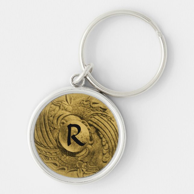 BEKÄMPNING AV GRIFFINS MONOGRAM RUND SILVERFÄRGAD NYCKELRING (Framsidan)
