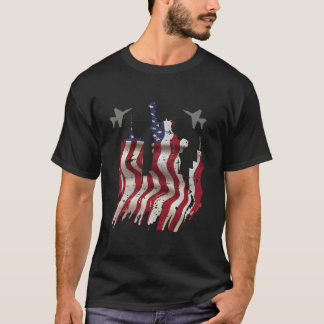Bekämpning av Jet flygplan USA flagga 4:e juli Pat T Shirt