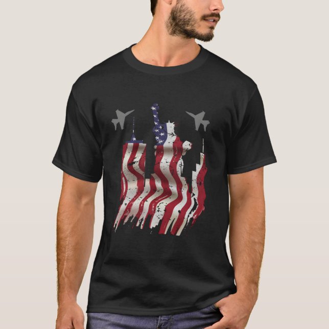 Bekämpning av Jet flygplan USA flagga 4:e juli Pat T Shirt (Framsida)