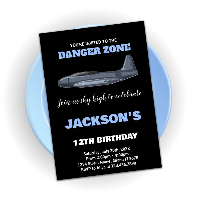 Bekämpning av Jet födelsedag Grått Blue Inbjudningar (Fighter Jet Birthday Invitations Gray Blue)