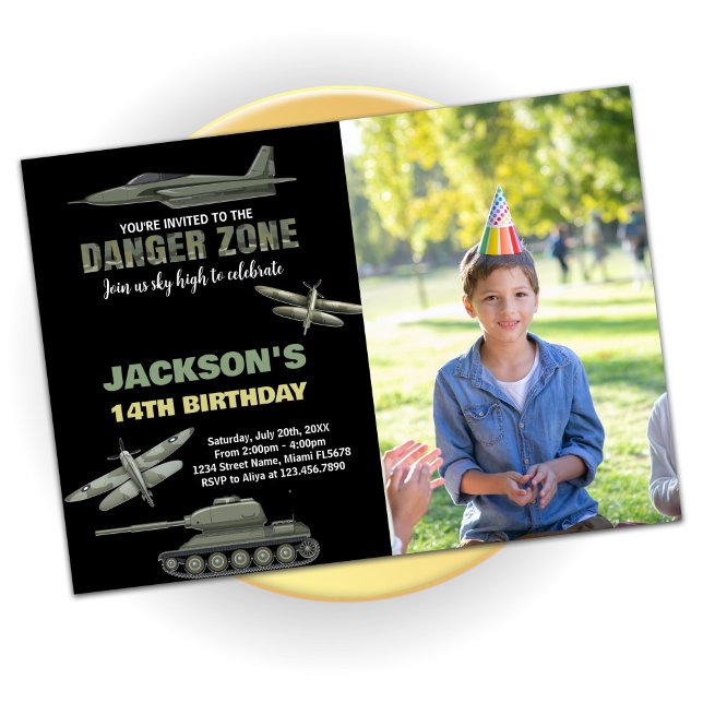 Bekämpning av Jet födelsedag med foto Inbjudningar (Fighter Jet Birthday Invitations With Photo)