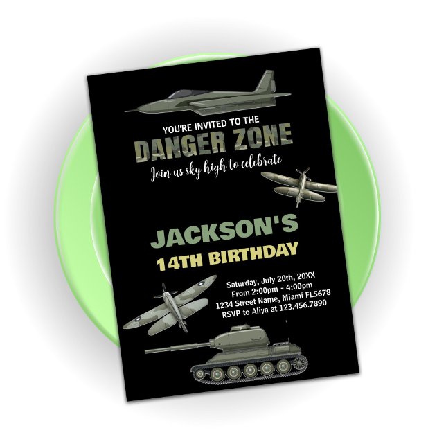 Bekämpning av Jet födelsemeddelanden Fara Zon BK Inbjudningar (Fighter Jet Birthday Invitations Danger Zone BK)