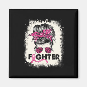 Bekämpning av Messy Bun Breast Cancer Awareness Ro Magnet