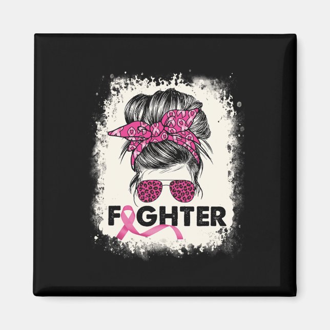 Bekämpning av Messy Bun Breast Cancer Awareness Ro Magnet (Framsidan)