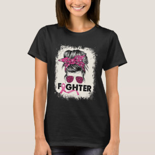 Bekämpning av Messy Bun Breast Cancer Awareness Ro T Shirt