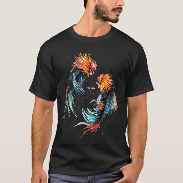 Bekämpning av Tupp Art Chicken Chinese Zodiac Prid T Shirt (Framsida)