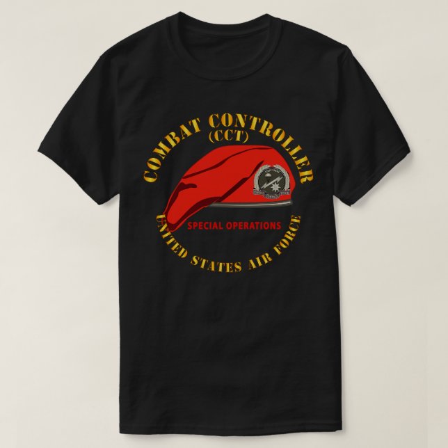 Bekämpningskontrollteam Badge w Red Beret SOF USAF T Shirt (Design framsida)