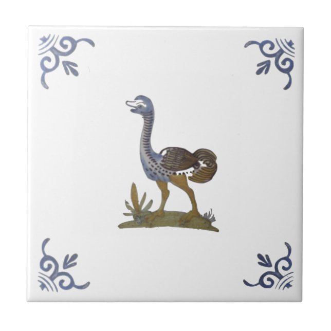 Beklagande Baby Ostrich Delft Repro on White Tile Kakelplatta (Framsidan)