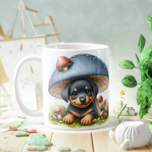 Beklaglig Doberman Puppy under Mushroom Umbrella Kaffemugg