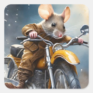 Beklaglig mus Riding a Motorcycle Fyrkantigt Klistermärke
