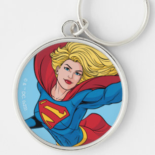 Beklaglig supergirl Stance Rund Silverfärgad Nyckelring