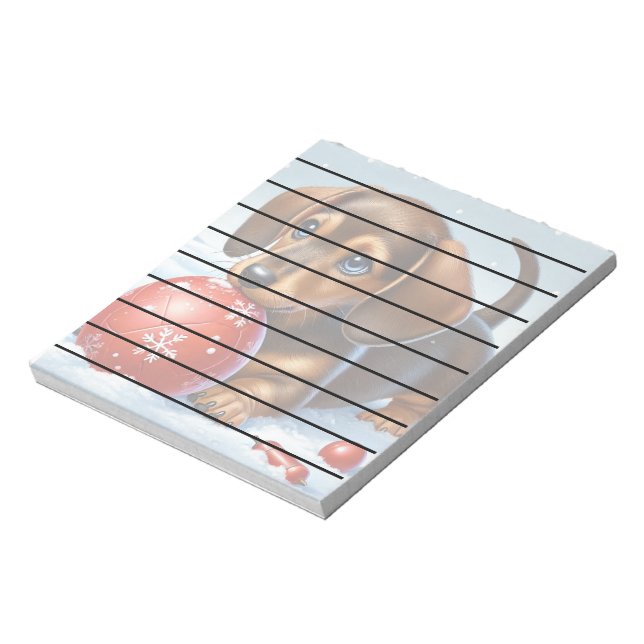 Beklagligt att Dachshund Puppy spelar i Snö Anteckningsblock (Roterad)