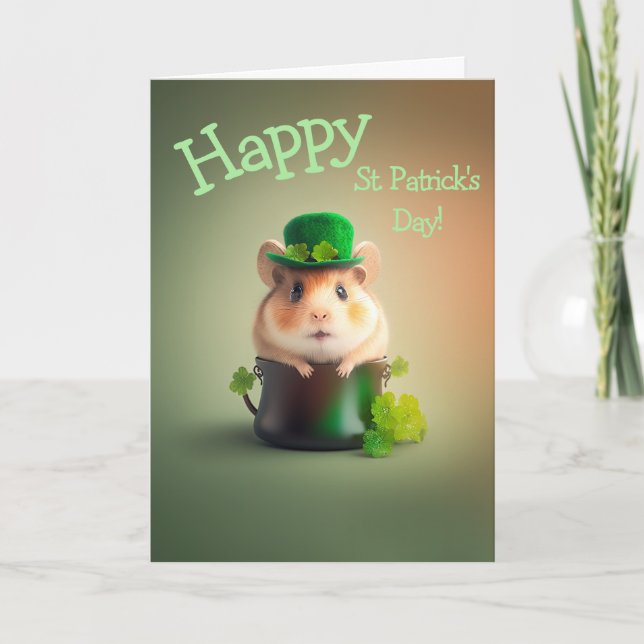 Beklagligt lilla Lycklig Hamster St. Patrick's Day Helgkort (Framsida)
