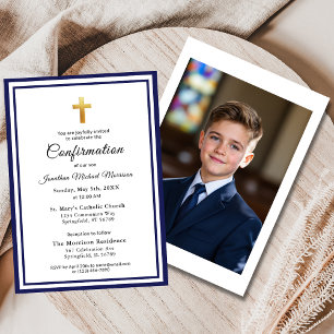 Bekräfta Royalet Blue White Minimalist Photo Inbjudningar