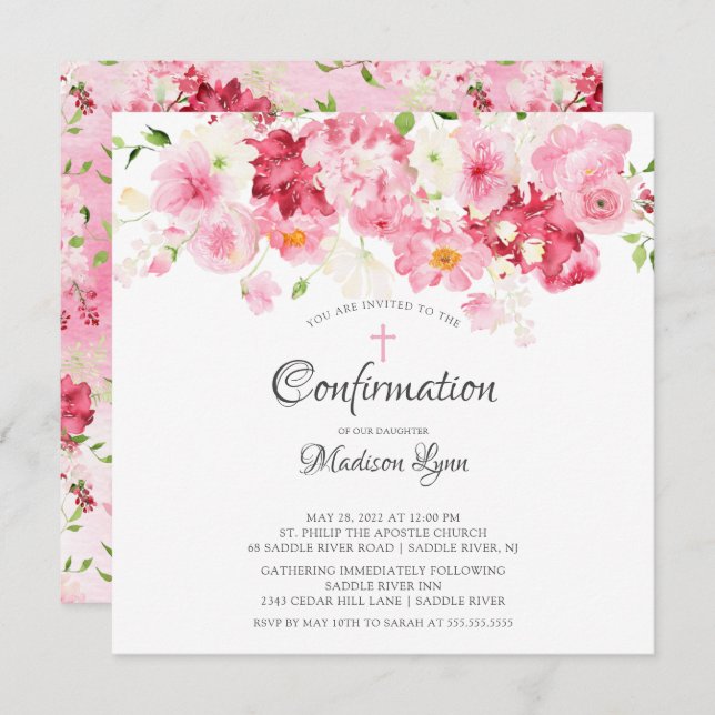 Bekräftelse av Blommigt för vår Blommar - inbjudan (Fram/baksida)