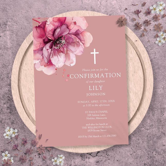 Bekräftelse av Blommigt för vattenfärgen Dusty Ro  Inbjudningar (Dusty Rose Elegant Watercolor Floral Confirmation Invitation)