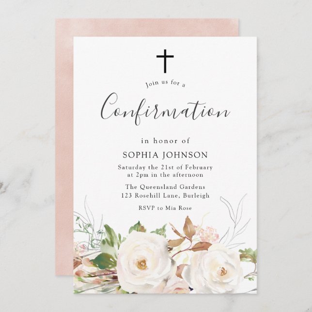 Bekräftelse av Blommigt för vit  vattenfärgsfärg f Inbjudningar (Fram/baksida)