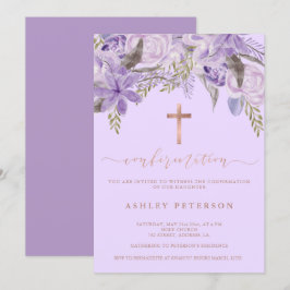 Bekräftelse av blommigt lavender-vattenfärgen Ro g Inbjudningar