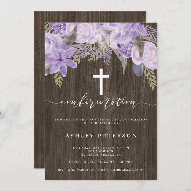 Bekräftelse av blommigt rosa lavender vattenfärgsv inbjudningar (Fram/baksida)