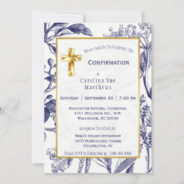 Bekräftelse av Blommigten Modern Navy and White Lö Inbjudningar