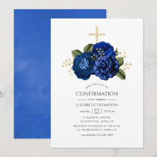 Bekräftelse av Blommigten Royal Blue och Guld Inbjudningar