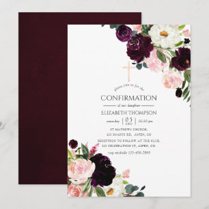 Bekräftelse av Burgundy Plum och Rosa Blommigt Inbjudningar