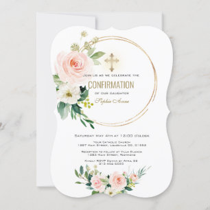 Bekräftelse av Charm Rosa Blommigt Guld Kor Inbjudningar