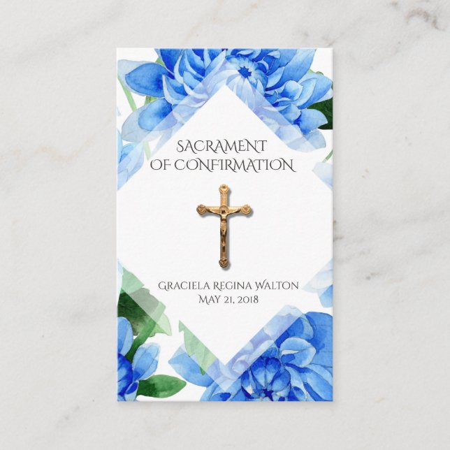 Bekräftelse av Crucifix Blue Dahlia Heliga Card Visitkort (Framsida)