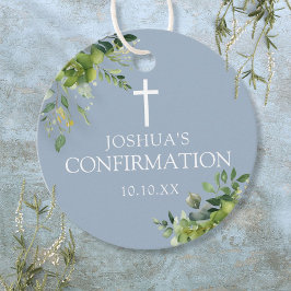 Bekräftelse av Dusty Blue Greenery-Blommigt Gåvor Etiketter