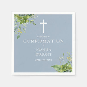 Bekräftelse av Dusty Blue Greenery-Blommigt Pappersservett