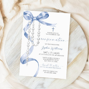 Bekräftelse av elegant Blue Bow & Rosary Inbjudningar