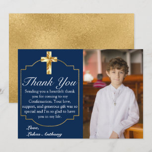 Bekräftelse av elegant Navy Blue Guld Kor Tack Kort