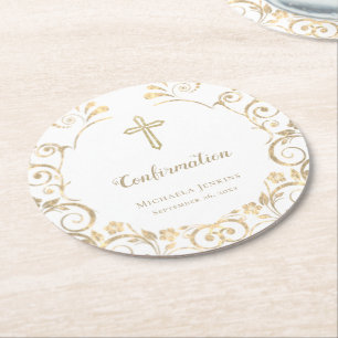 Bekräftelse av elegant White Guld Kor Underlägg Papper Rund