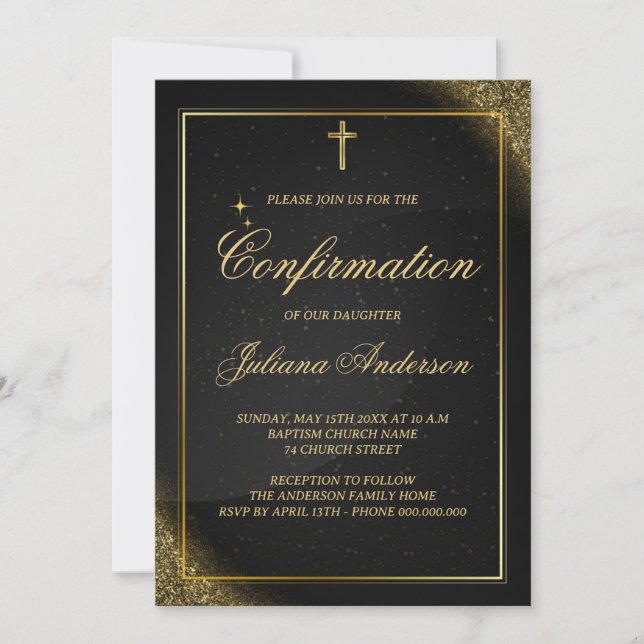 Bekräftelse av Eleganten Black och Guld Inbjudningar (Framsida)