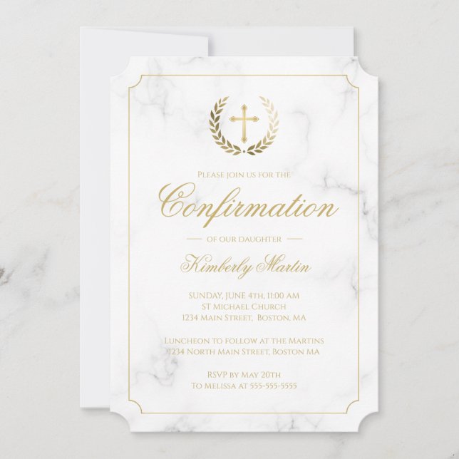 Bekräftelse av Eleganten White Marble Guld Script  Inbjudningar (Framsida)