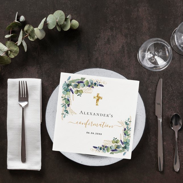 Bekräftelse av eucalyptus greenery monogram pappersservett (Skapare uppladdad)