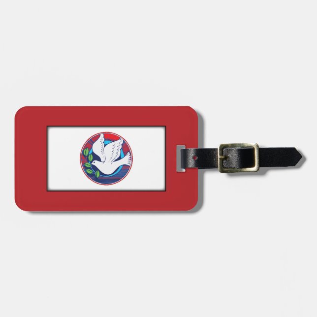 Bekräftelse av färgfull duva på röd bakgrund bagagebricka (Horisontell Framsida)