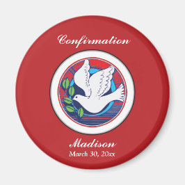 Bekräftelse av färgfull duva på röd bakgrund magnet