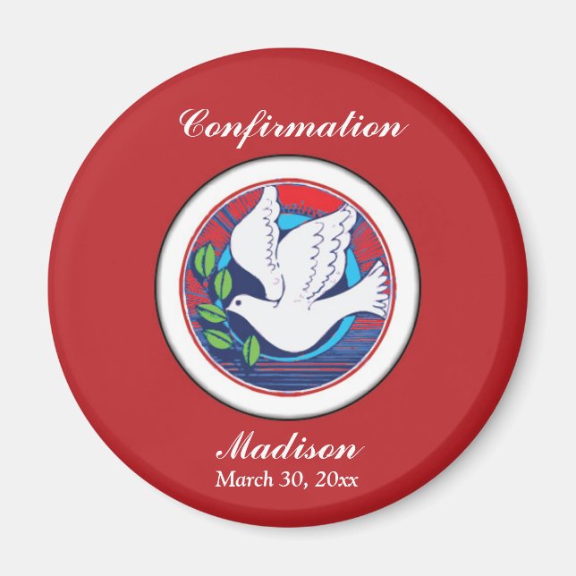 Bekräftelse av färgfull duva på röd bakgrund magnet (Framsidan)