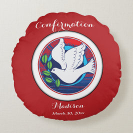 Bekräftelse av färgfull duva på röd bakgrund rund kudde