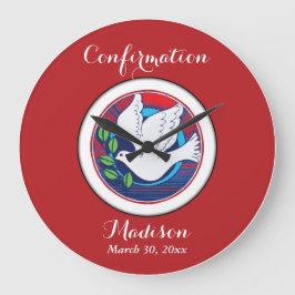 Bekräftelse av färgfull duva på röd bakgrund stor klocka