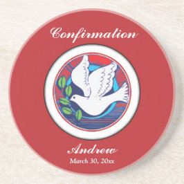 Bekräftelse av färgfull duva på röd bakgrund underlägg sandsten