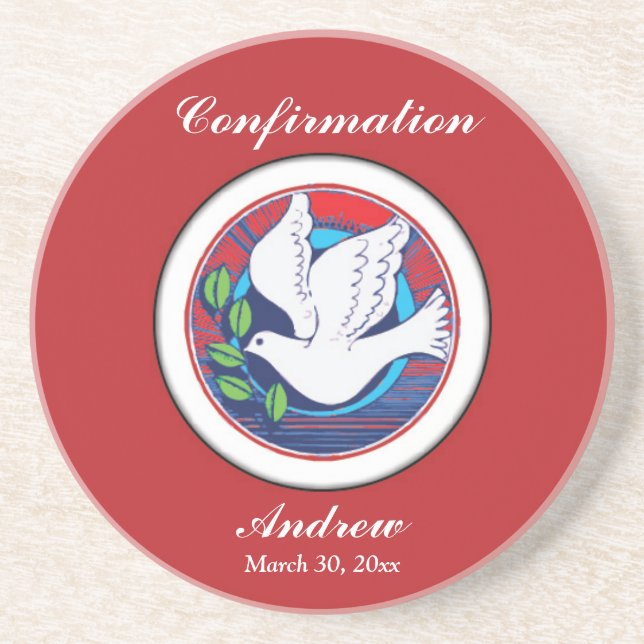 Bekräftelse av färgfull duva på röd bakgrund underlägg sandsten (Framsidan)