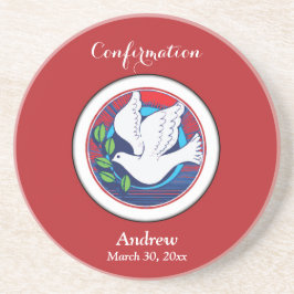 Bekräftelse av färgfull duva på röd bakgrund underlägg sandsten