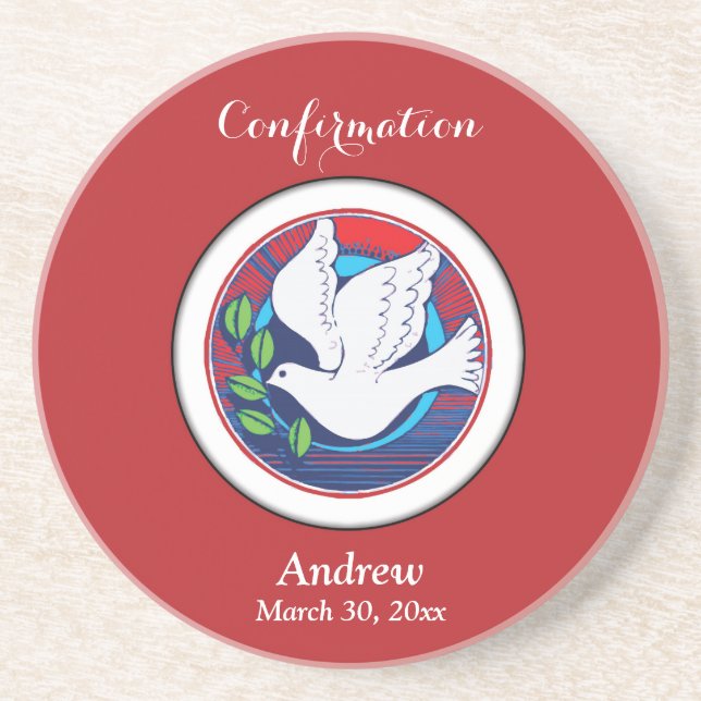 Bekräftelse av färgfull duva på röd bakgrund underlägg sandsten (Framsidan)