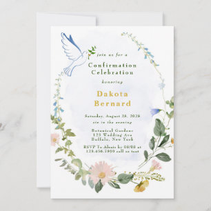 Bekräftelse av Greenery Dusty Blue Guld Wildblommo Inbjudningar