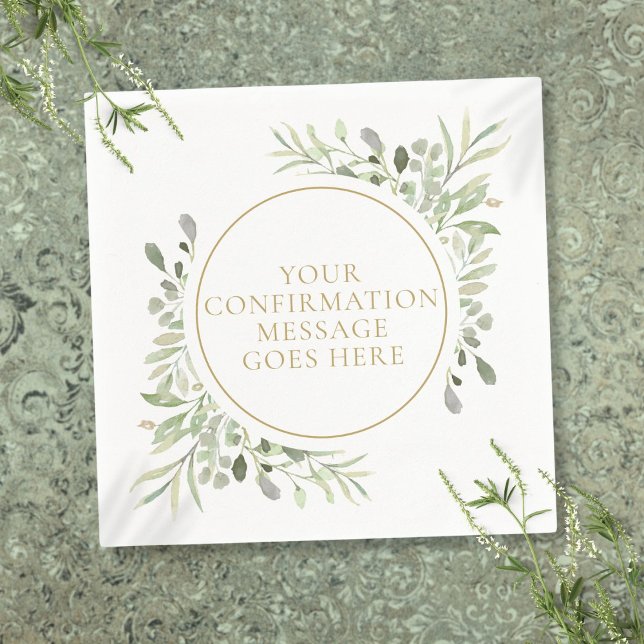 Bekräftelse av Greenery Watercolor Blommigt Guld Pappersservett (Greenery Watercolor Floral Gold Confirmation Napkins)